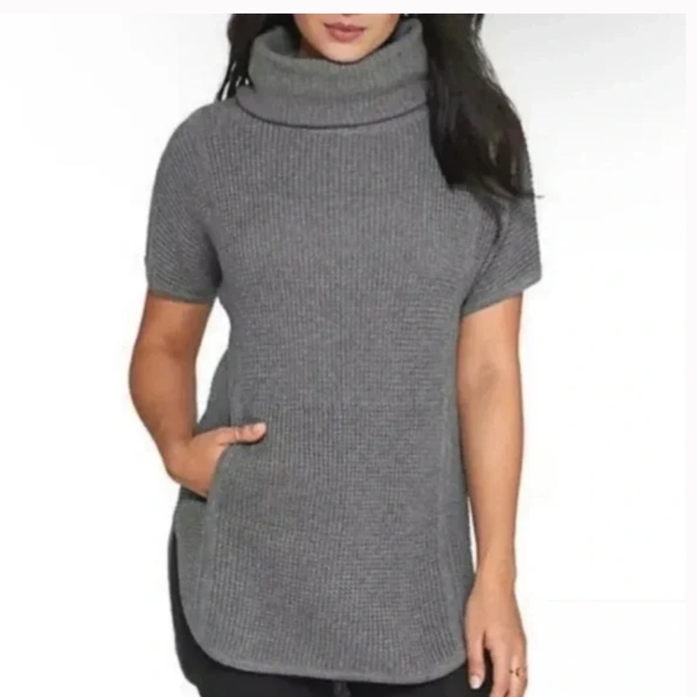 UGG Selby Short Sleeve Cowl Neck Tunic Sweater Pullover Knit Chunky Waffle S